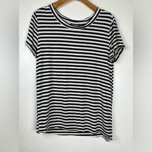 Modcloth Women T Shirt Dress Sz S Dark Blue White Striped Short Sleeve Classic